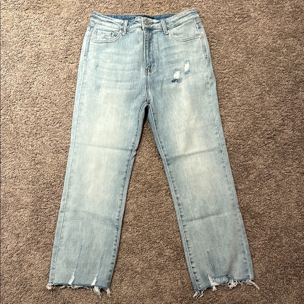 Risen denim straight leg light wash jeans